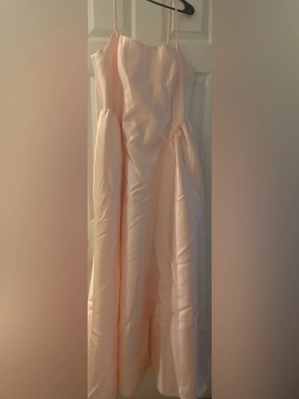 Dessy Collection Jillian basque waist satin twill gown in blush pink